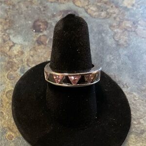Suzanne Somers Black Pink Trillon CZs Sterling Silver Ring